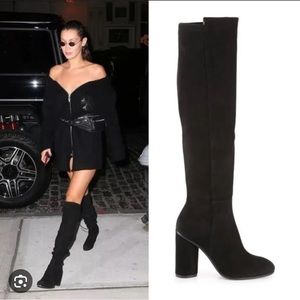 Stuart Weitzman Eloise 95 Suede Knee High Heeled Boots in Black